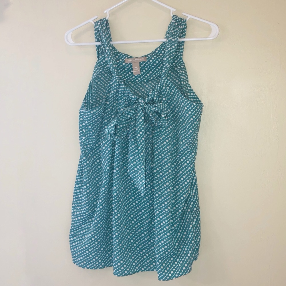 Banana Republic Teal Polka Dot Top with Tie Front